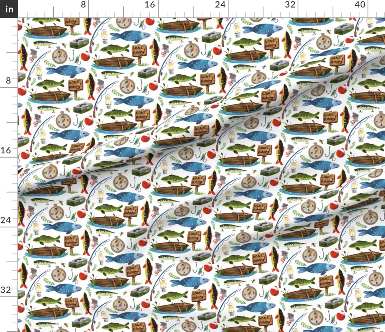 Fishing Scale Boys Fish Summer Lake Outdoors Camping Custom Printed Fabric by Spoonflower Various Fabrics by the Yard or Fat Quarter
